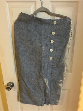 Loft Button-Front Chambray Midi Skirt - Blue